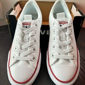 Converse Kids Canvas Low Top Sneakers - White with Red Trim